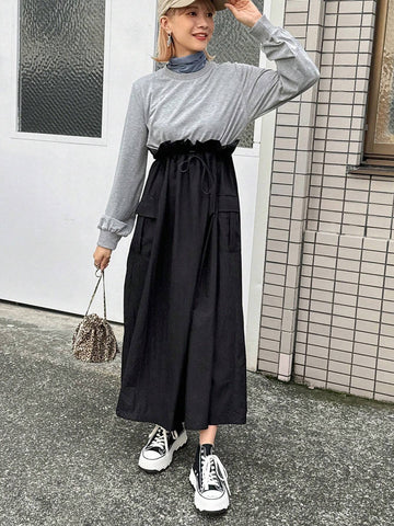 FRIFUL Women Color Block Mid-Length Dress