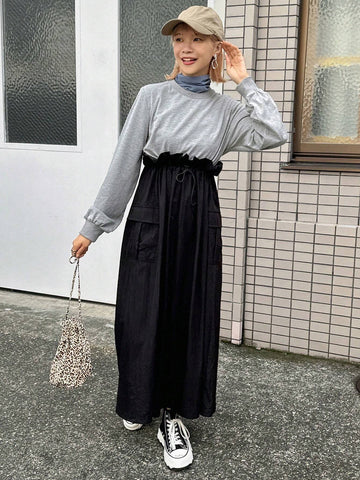 FRIFUL Women Color Block Mid-Length Dress
