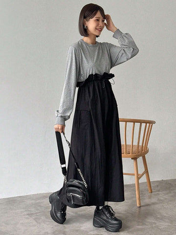 FRIFUL Women Color Block Mid-Length Dress