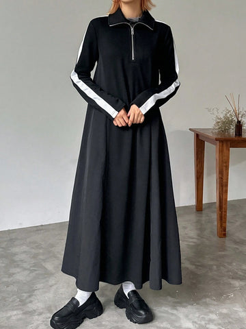FRIFUL Women Color Block Midi Dress
