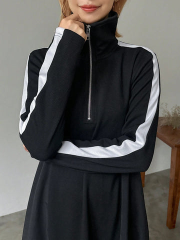 FRIFUL Women Color Block Midi Dress