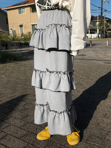 FRIFUL Women Contrast Color Trimmed Frill Trim Casual Mini Skirt