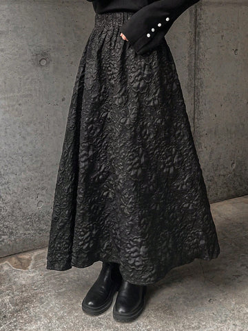 FRIFUL Women Elastic Waist Textured Fabric Skirt, Elegant For Autumn