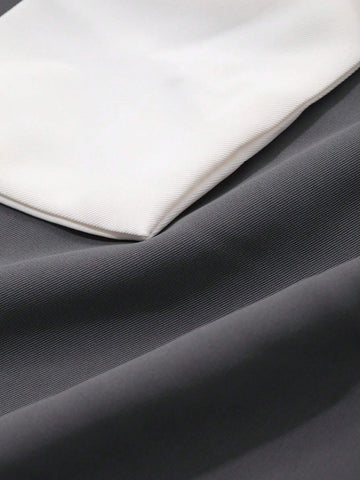 Women Elegant Contrast Bow Mock Neck Lantern Sleeve Loose Shirt, Spring & Autumn