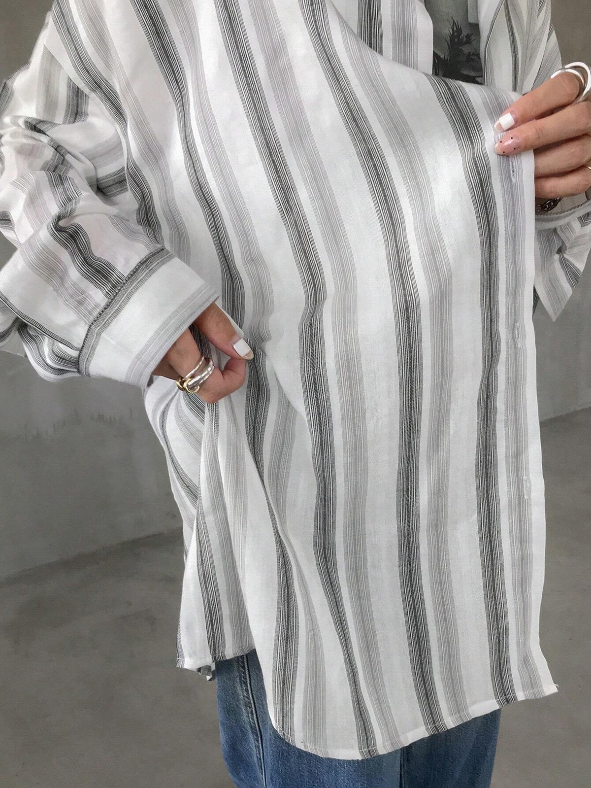 FRIFUL Women Loose Casual Stripe Batwing Long Sleeve Blouse, Spring & Autumn