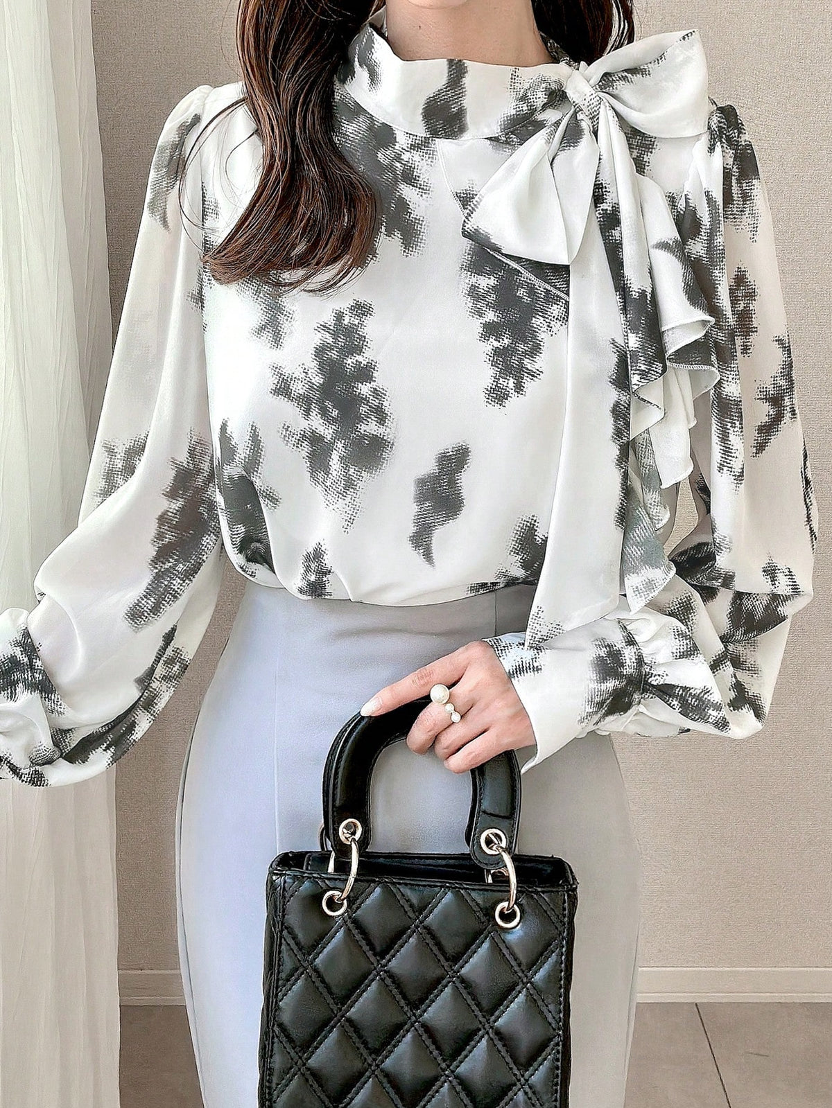 FRIFUL Women's Black Loose Flare Sleeve Cardigan