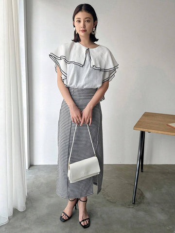 FRIFUL Women Spring/Summer Casual Contrast-Trim Colorblock Shirt