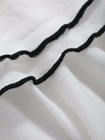 FRIFUL Women Spring/Summer Casual Contrast-Trim Colorblock Shirt