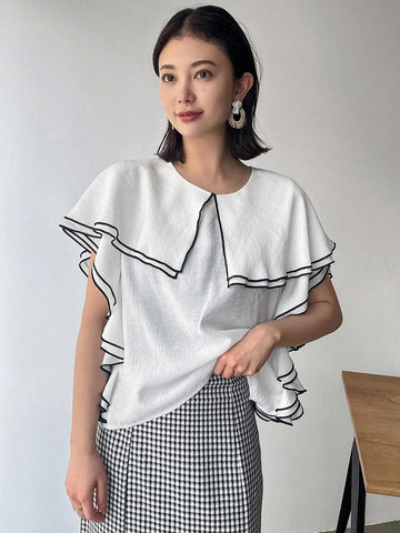 FRIFUL Women Spring/Summer Casual Contrast-Trim Colorblock Shirt