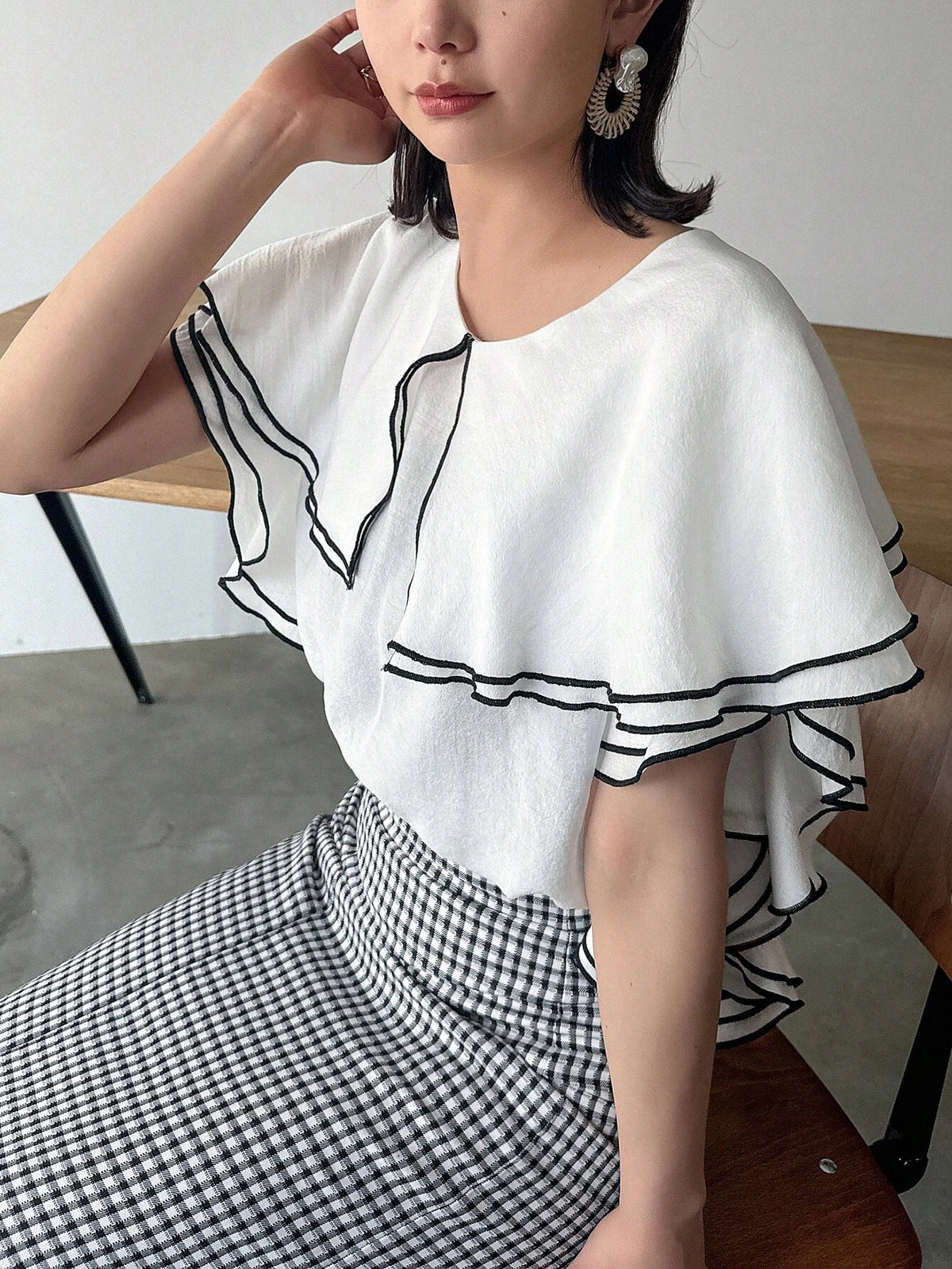 FRIFUL Women Spring/Summer Casual Contrast-Trim Colorblock Shirt