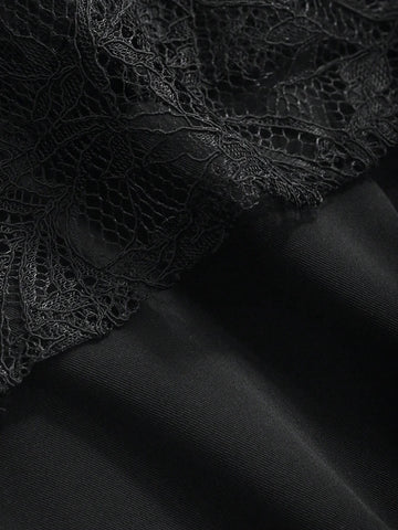 FRIFUL Women Summer Lace Patchwork Short Bubble Sleeve Blouse And Long Camisole Dress Two Piece Set