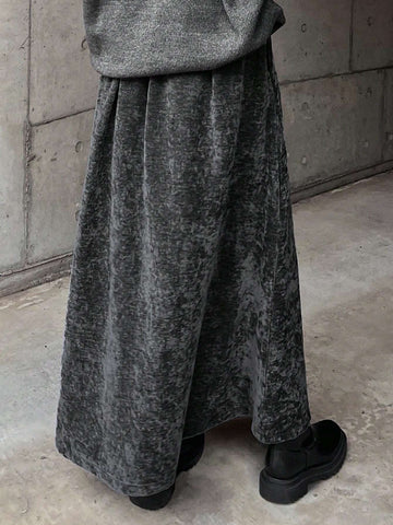 FRIFUL Women Velvet Solid Color High Waist A-Line Skirt, Autumn/Winter