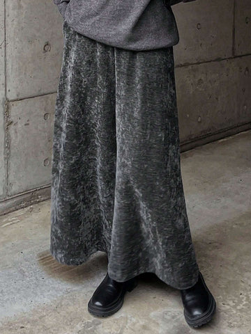 FRIFUL Women Velvet Solid Color High Waist A-Line Skirt, Autumn/Winter