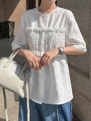 FRIFUL Women's 2 In 1 Bustier Patchwork Round Neck Loose Short Sleeve Shirt, Summer