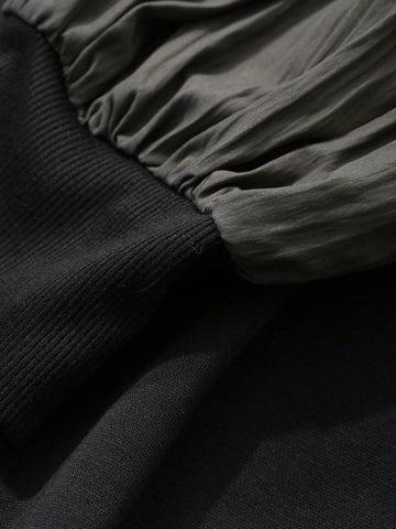 FRIFUL Women's Autumn Round Neck Drop Shoulder Long Sleeve Contrast Color Loose Shirt