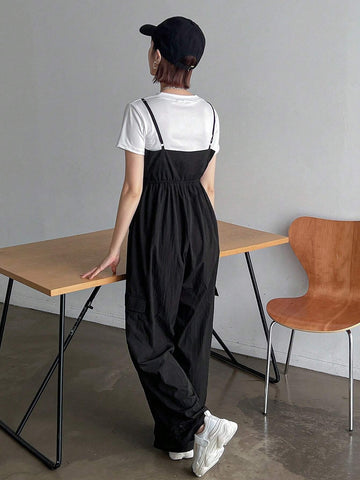 FRIFUL Women's Basic Solid Color Daily Jumpsuit With Spaghetti Straps