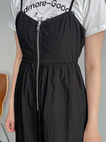 FRIFUL Women's Basic Solid Color Daily Jumpsuit With Spaghetti Straps