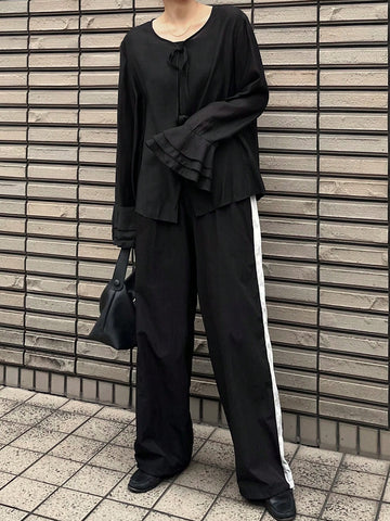 FRIFUL Women's Black Loose Flare Sleeve Cardigan