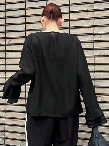 FRIFUL Women's Black Loose Flare Sleeve Cardigan