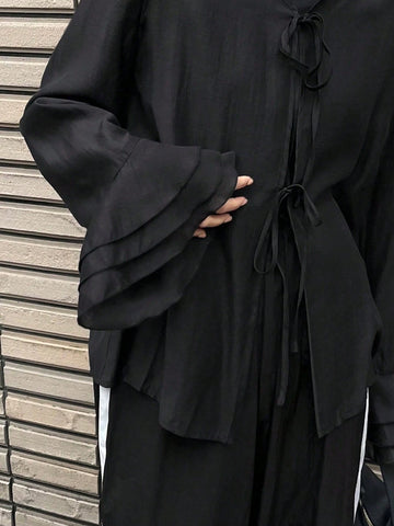 FRIFUL Women's Black Loose Flare Sleeve Cardigan