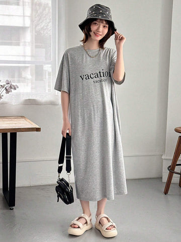 Women's Casual Loose Off Shoulder Letter Printed Dress