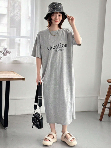 Women's Casual Loose Off Shoulder Letter Printed Dress
