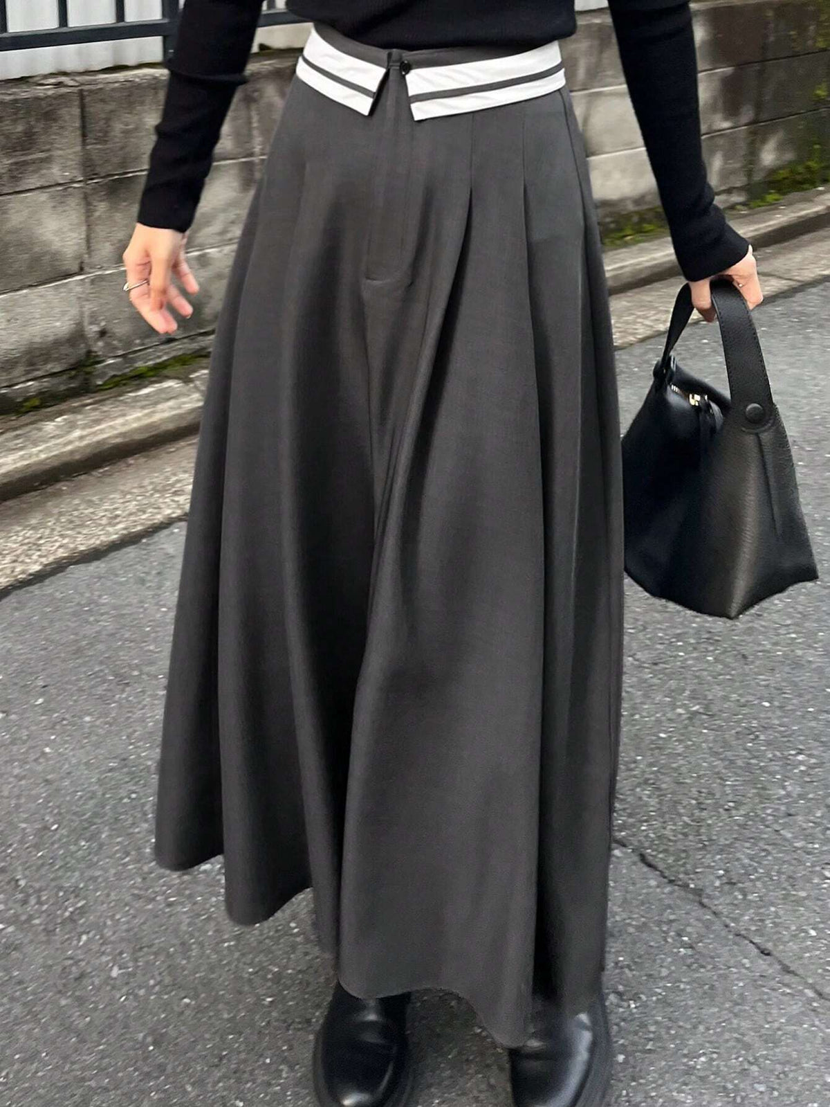 FRIFUL Women's Color Block Ruched Waist Maxi Casual/Work Skirt