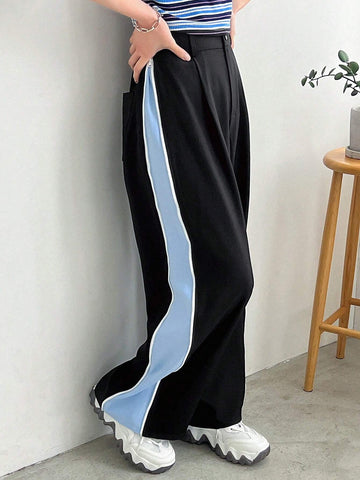 FRIFUL Women's Colorblock Pleated Casual Trousers