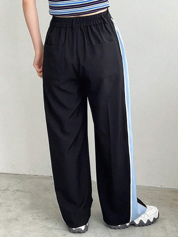 FRIFUL Women's Colorblock Pleated Casual Trousers