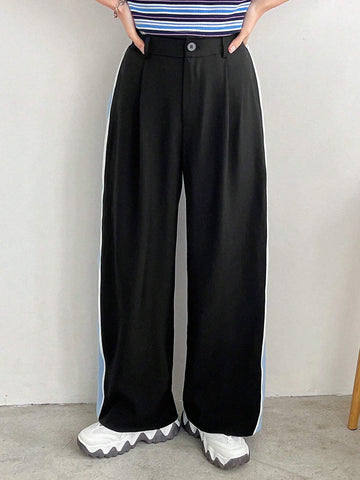 FRIFUL Women's Colorblock Pleated Casual Trousers