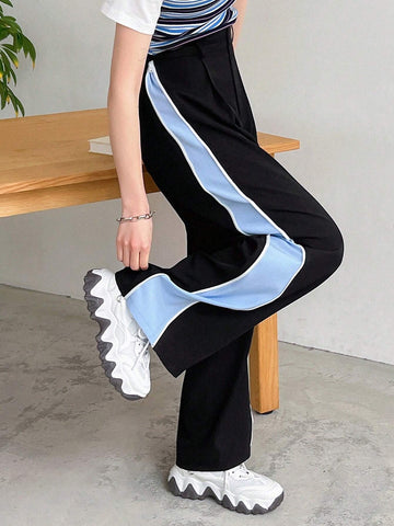 FRIFUL Women's Colorblock Pleated Casual Trousers