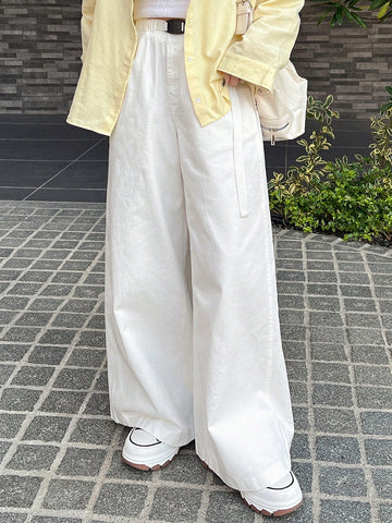 FRIFUL Women's Elastic Waist Pocket Wide Leg Loose Casual Pants