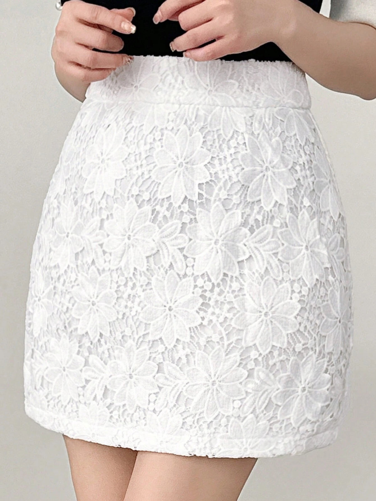 FRIFUL Women's Elegant Solid Color Lace Floral Skirt, Summer