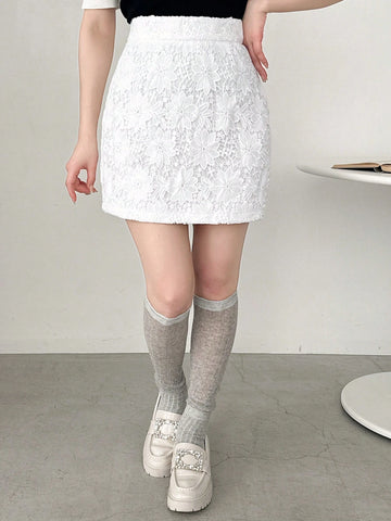 FRIFUL Women's Elegant Solid Color Lace Floral Skirt, Summer