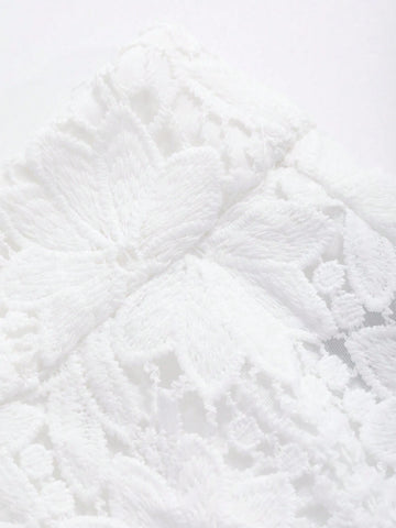 FRIFUL Women's Elegant Solid Color Lace Floral Skirt, Summer