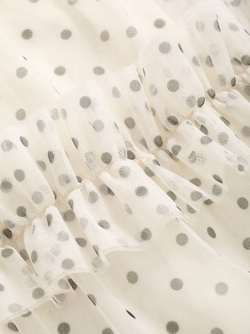 FRIFUL Women's Fashion Solid Color Polka Dot Ruffle Hem Skirt