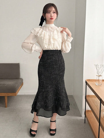 FRIFUL Women's Fashionable & Elegant High Waist Mermaid Design Skirt