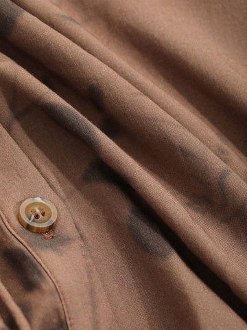 FRIFUL Women's Front Button Long Sleeve Allover Print Casual Tie-Waist Loose Shirt