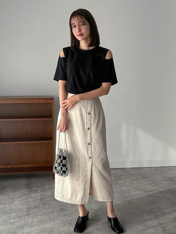 Women's Hollow Out Shoulder Short Sleeve T-Shirt