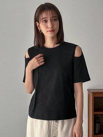 Women's Hollow Out Shoulder Short Sleeve T-Shirt