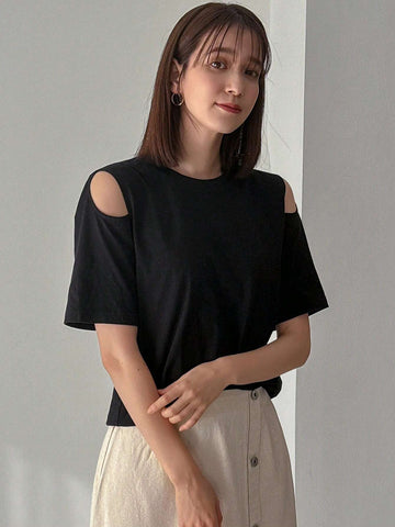 Women's Hollow Out Shoulder Short Sleeve T-Shirt