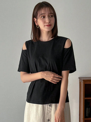 Women's Hollow Out Shoulder Short Sleeve T-Shirt