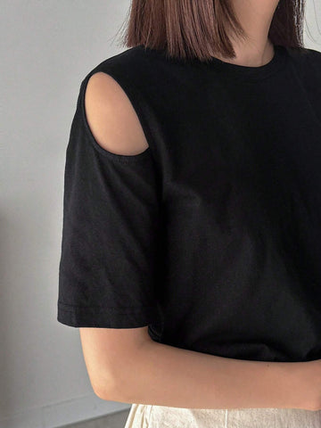 Women's Hollow Out Shoulder Short Sleeve T-Shirt