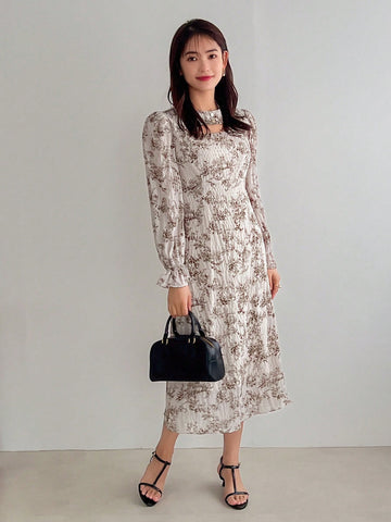 FRIFUL Women's Hollowed-Out Floral Printed Dress