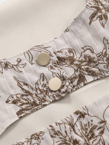 FRIFUL Women's Hollowed-Out Floral Printed Dress