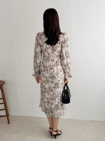 FRIFUL Women's Hollowed-Out Floral Printed Dress