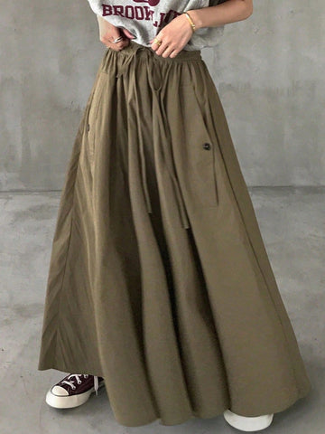 FRIFUL Women's Lace-Up Flared A-Line Skirt, Perfect For Airport Outfit