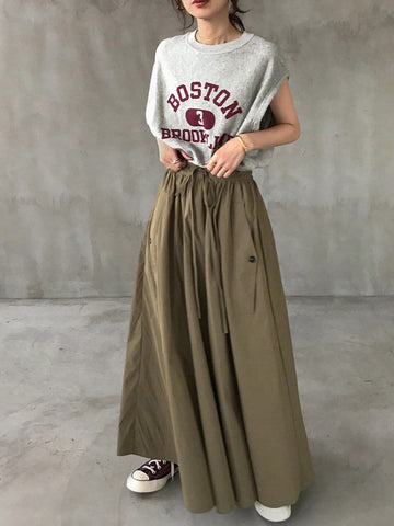 FRIFUL Women's Lace-Up Flared A-Line Skirt, Perfect For Airport Outfit