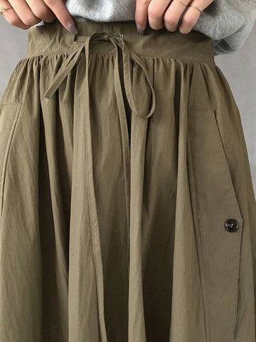 FRIFUL Women's Lace-Up Flared A-Line Skirt, Perfect For Airport Outfit