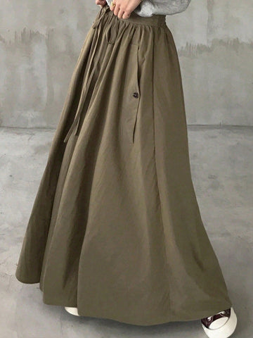 FRIFUL Women's Lace-Up Flared A-Line Skirt, Perfect For Airport Outfit